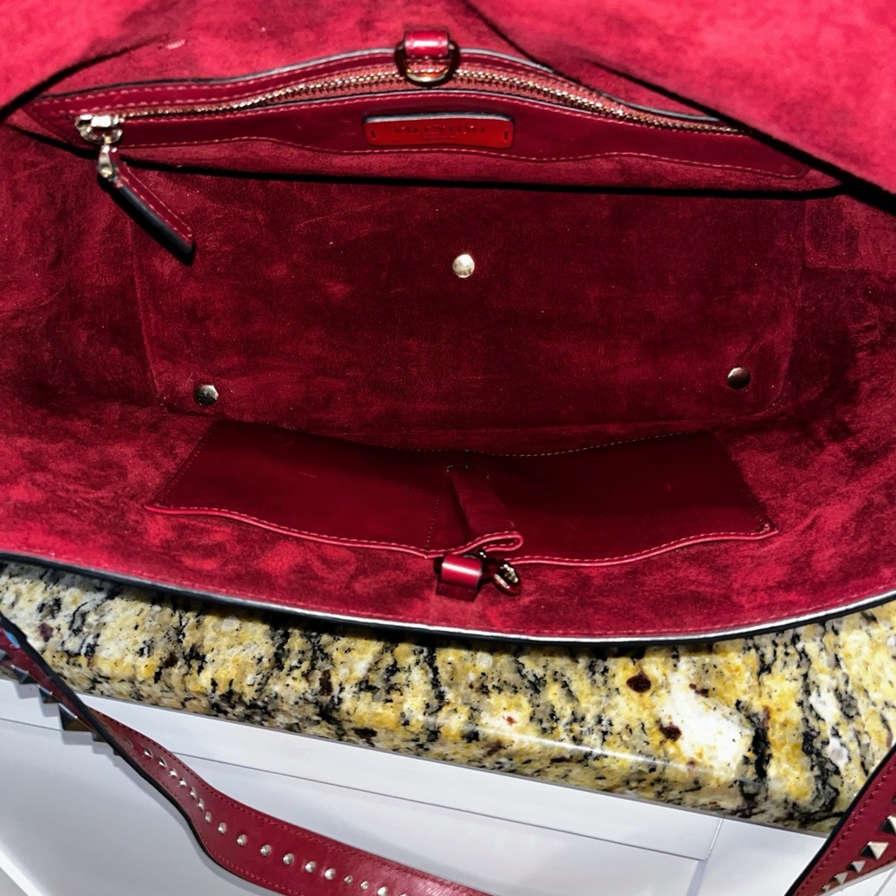 Authentic Valentino Garavani Red Burgundy Leather Bag Large Demilune - Picture 5 of 8